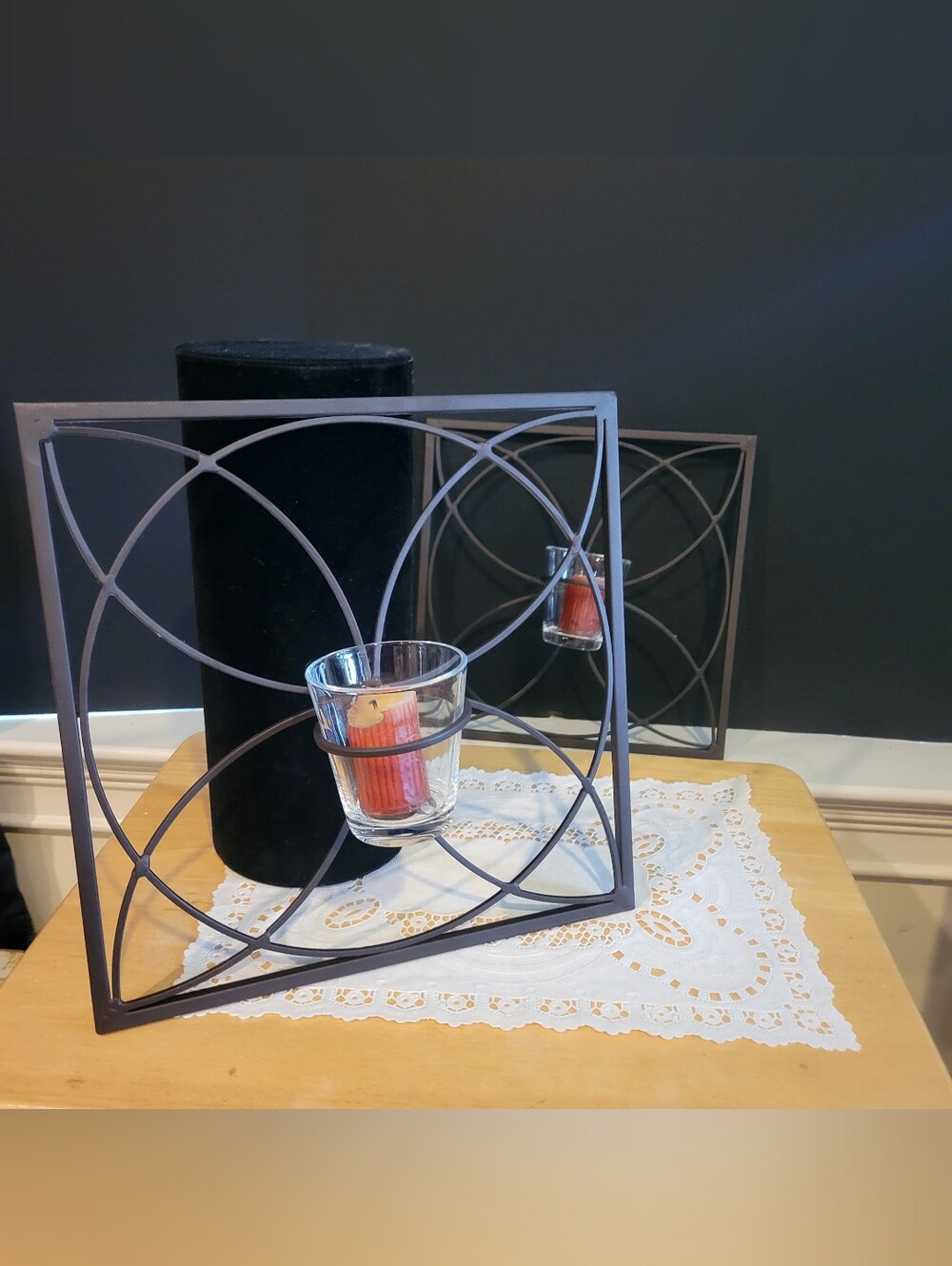 Pair of Wrought Iron Tealight Wall Sconce Candle Holder 12" x 12"